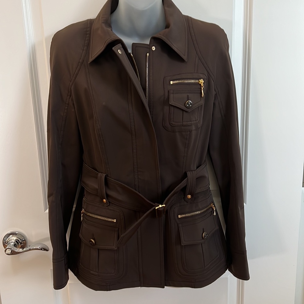 Escada Safari Style Belted Unlined Jacket in Chocolate Brown Size 36 US size 6